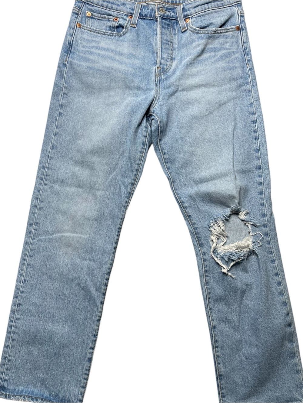Levi's Light Blue Wedgie Straight Fit Jeans with Distressed Knee 29 - Picture 2 of 8